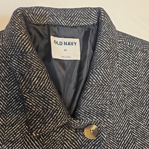 Old Navy Size XL Blue Herringbone Car Coat Jacket 3‎ Buttons Pockets Wool Blend - Picture 2 of 8